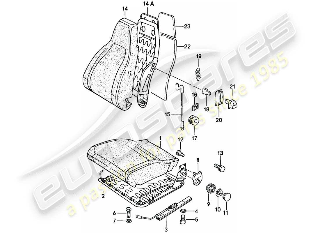 porsche 1987 (924s) front seat - single parts - cloth parts diagram