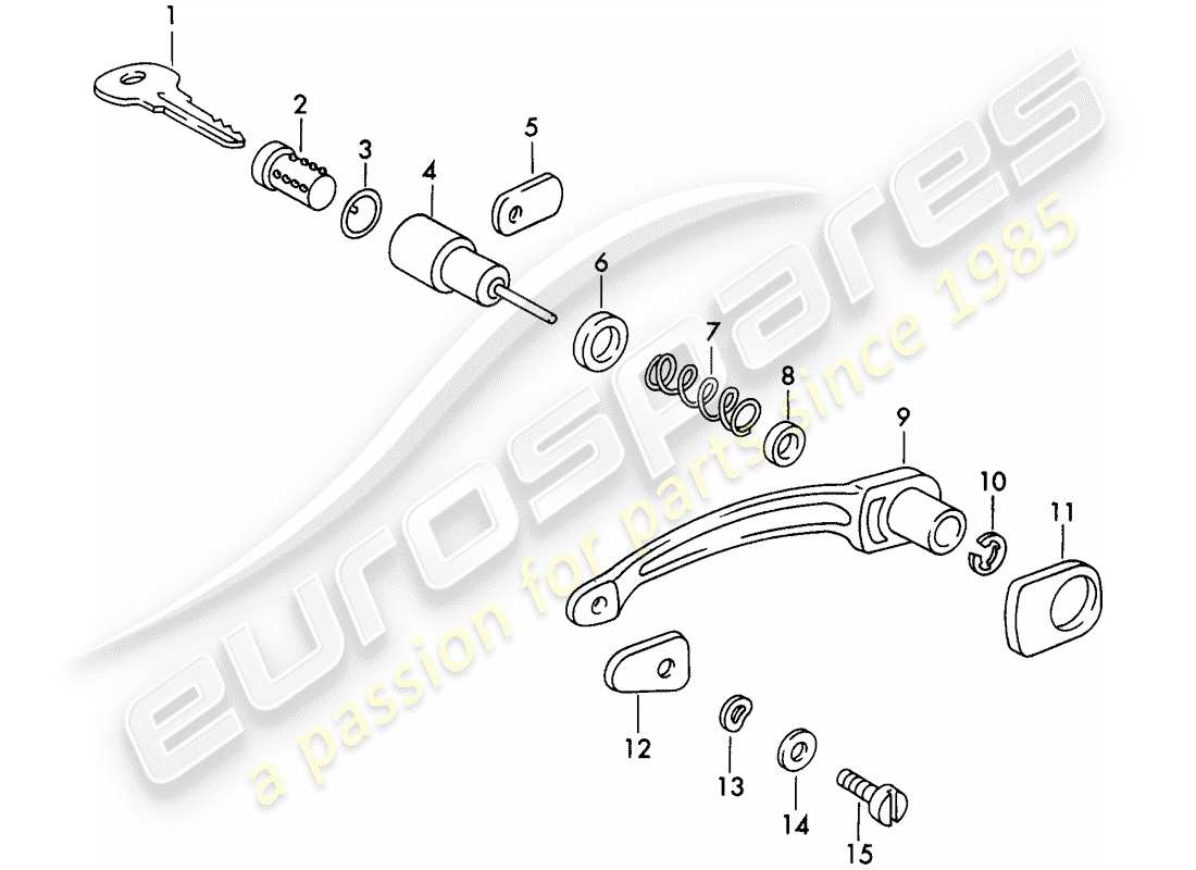 porsche 1954 (356/356a) door handle, outer - and - single parts part diagram