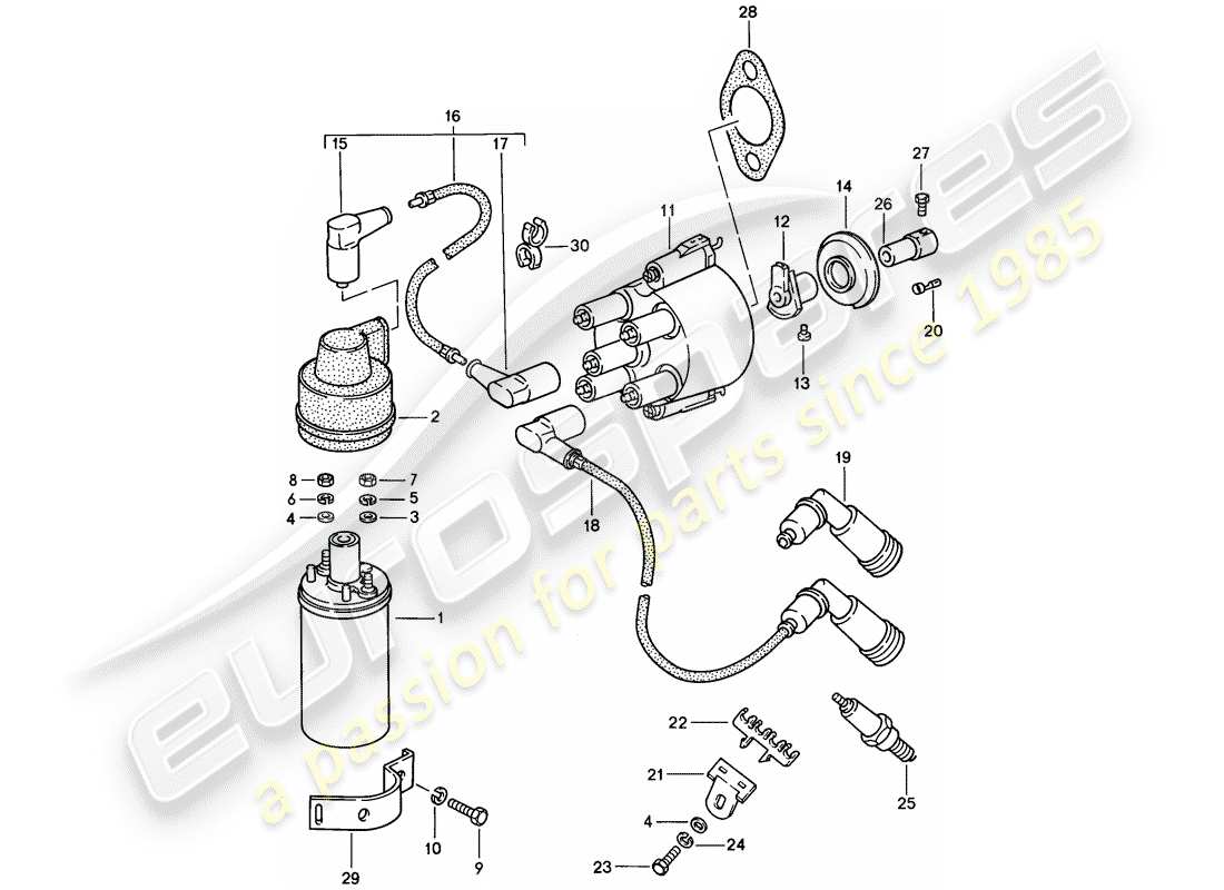 porsche 1988 (924s) engine electrics 1 part diagram