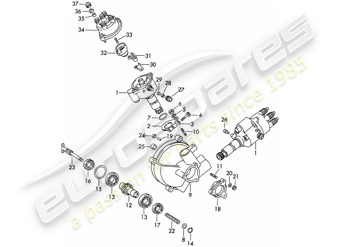 porsche 1964 (356b/356c) distributor - driving mechanism parts diagram