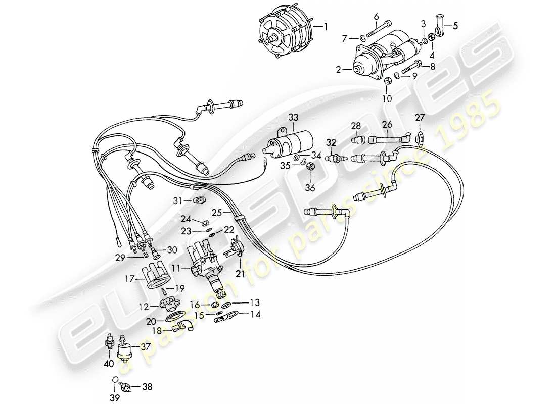 porsche 1972 (911) engine electrics part diagram