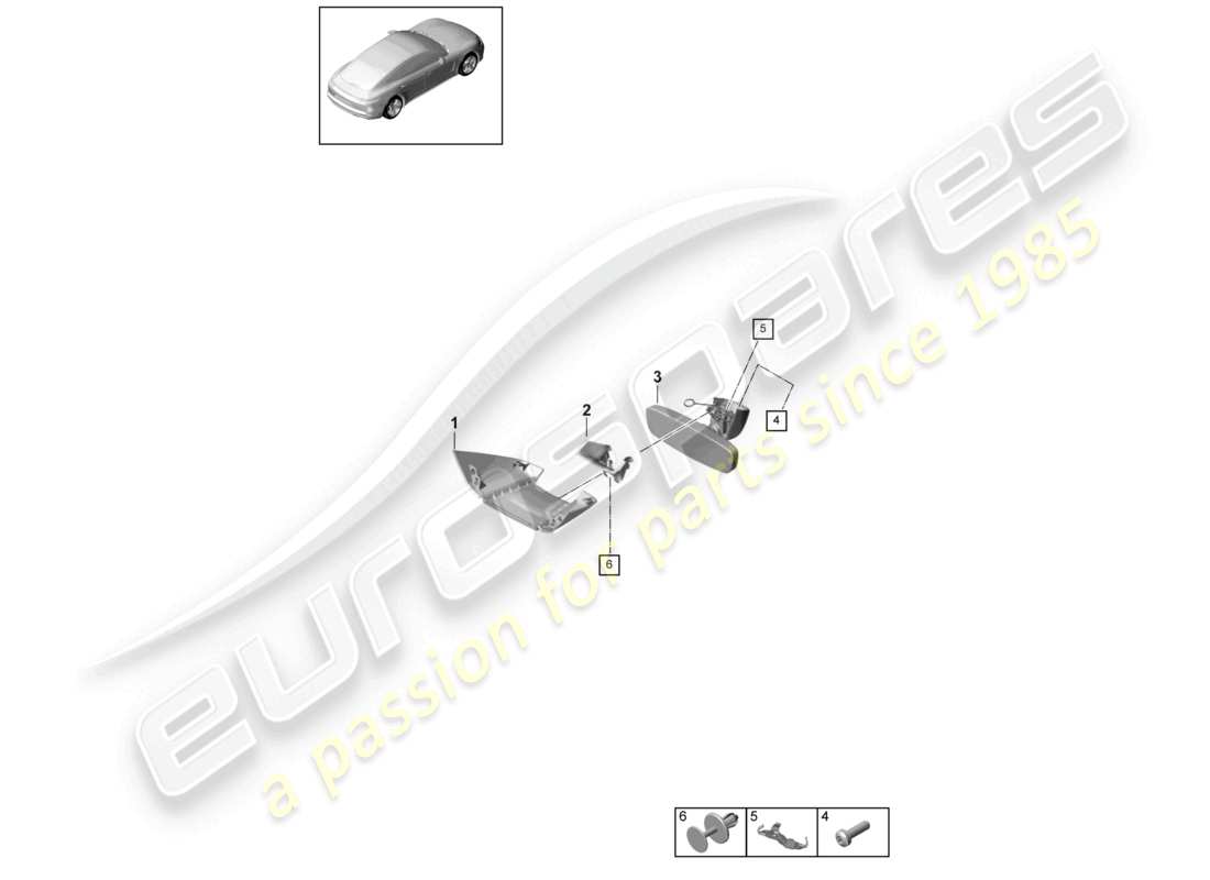 porsche 2018 (panamera 971-1) interior mirror accessories parts diagram
