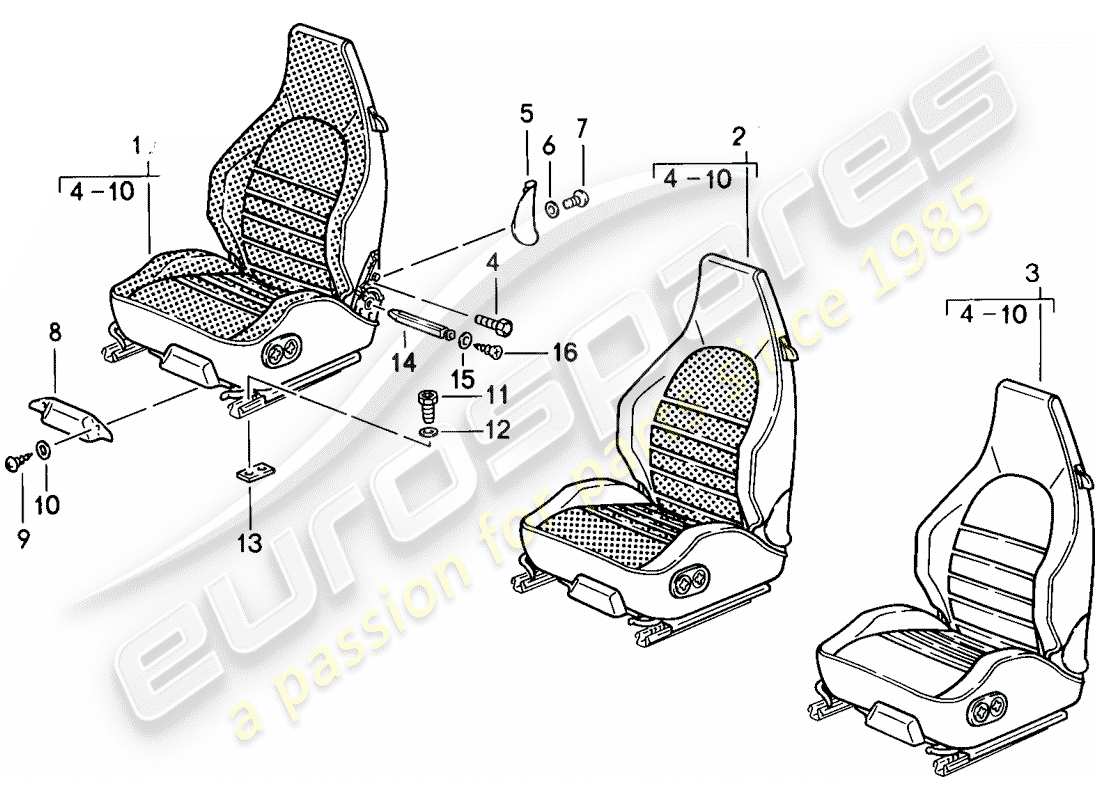 porsche 911 (1986) sports seat - complete - d - mj 1985>> parts diagram