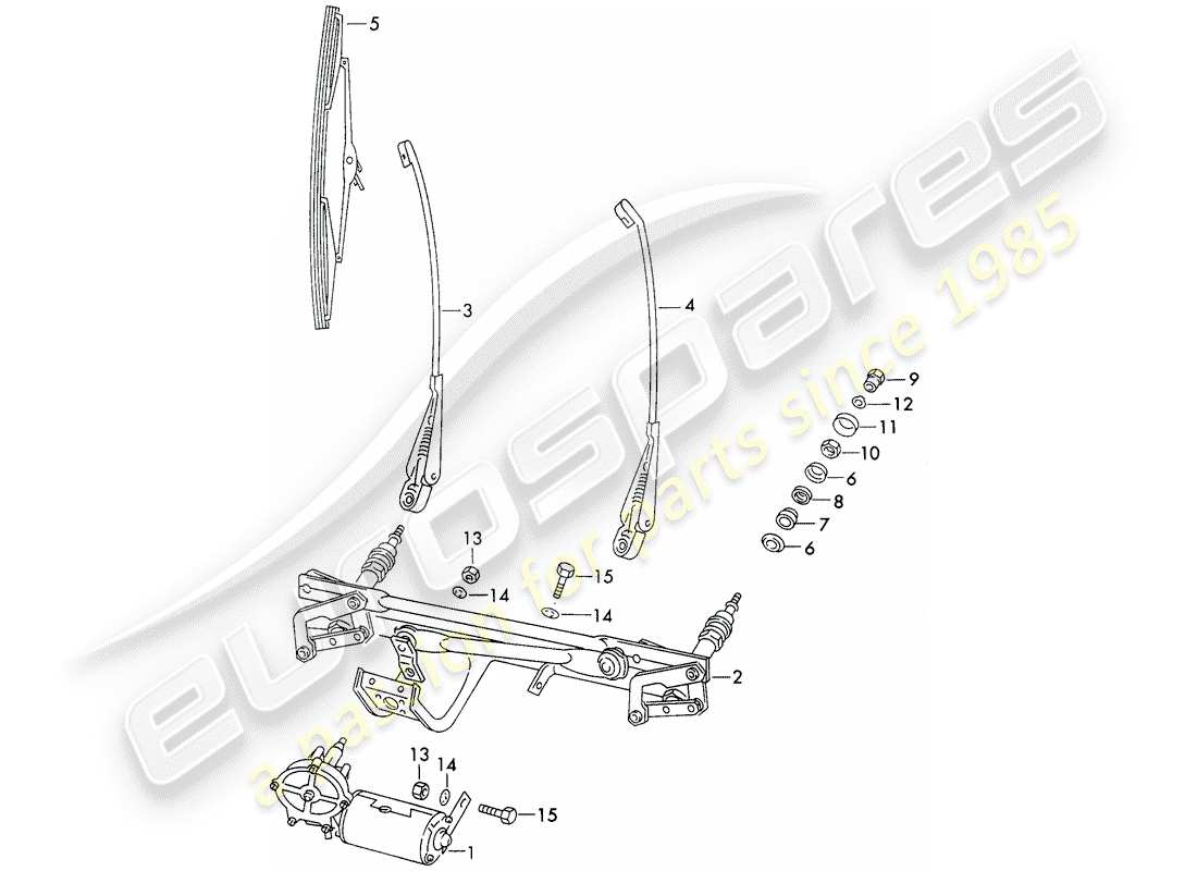 porsche 1970 (911) windscreen wiper system part diagram