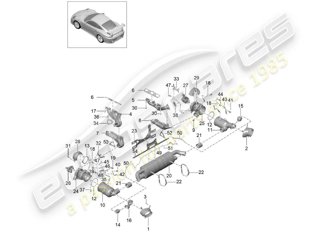 porsche 2020 (991-2 turbo) exhaust system part diagram