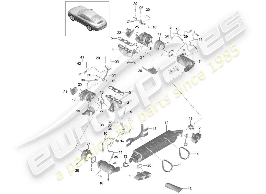 porsche 2020 (991-2 turbo) exhaust system part diagram