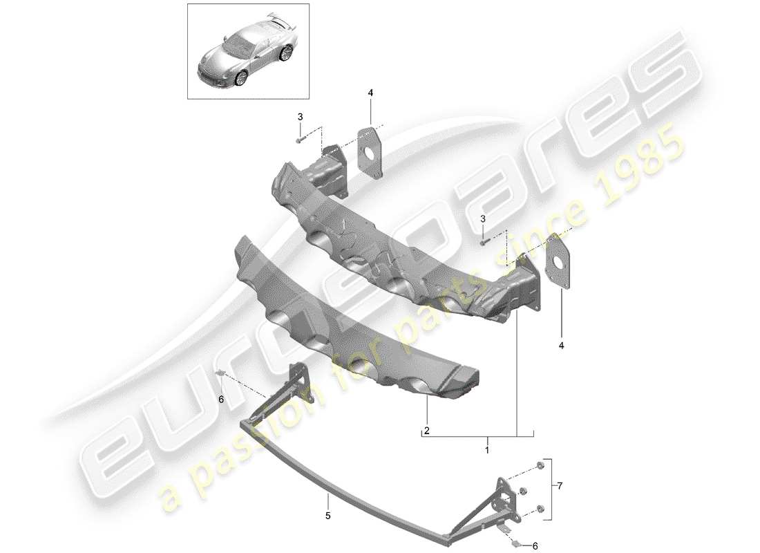 porsche 991r/gt3/rs (2015) bumper bracket parts diagram