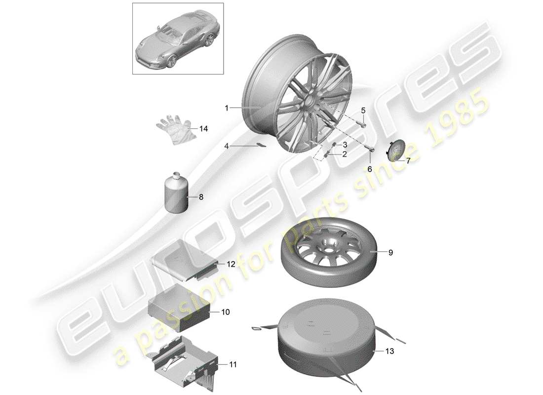 porsche 2019 (991-2 turbo) alloy wheel part diagram