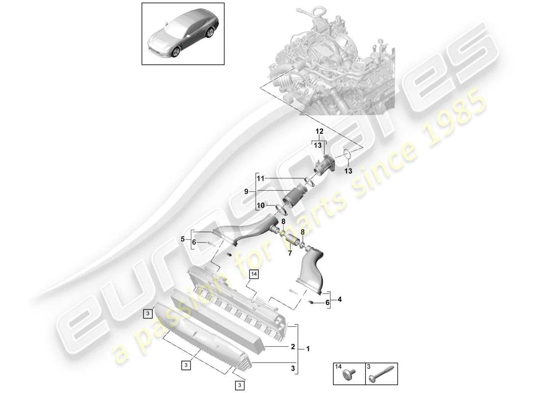 porsche 2020 (panamera 971-1) air cleaner with connecting parts diagram
