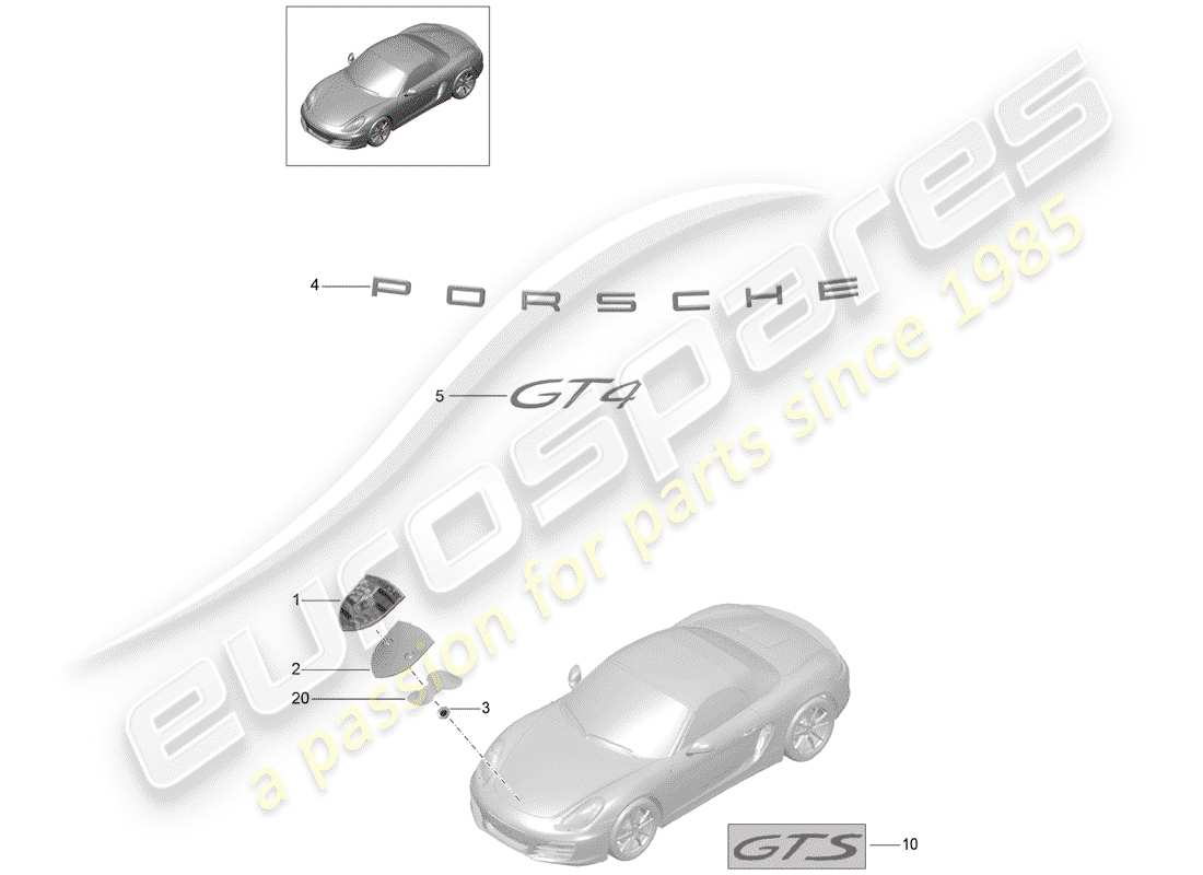 porsche 2016 (981 cayman gt4) nameplates part diagram