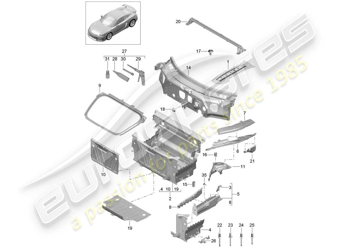 porsche 2016 (981 cayman gt4) front end part diagram