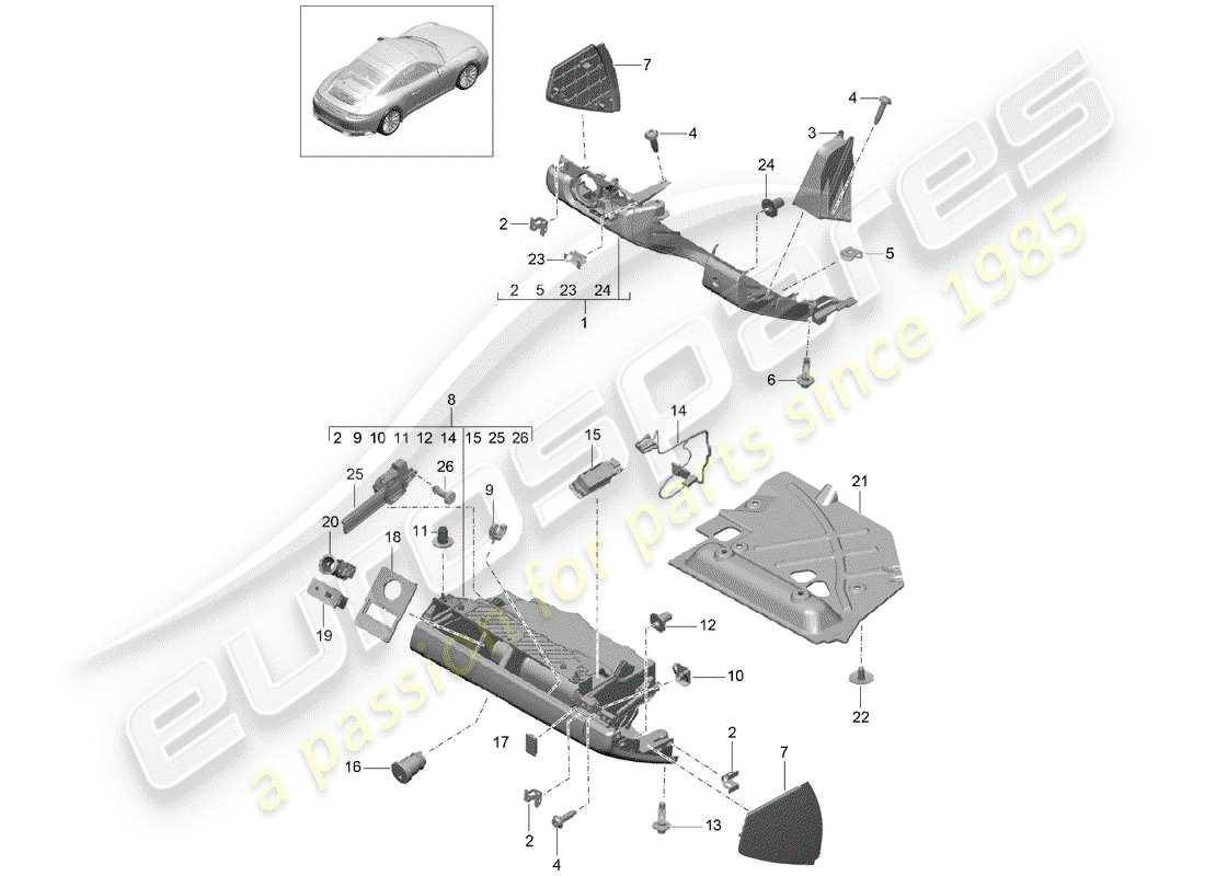porsche 2017 (991-2) glove box part diagram