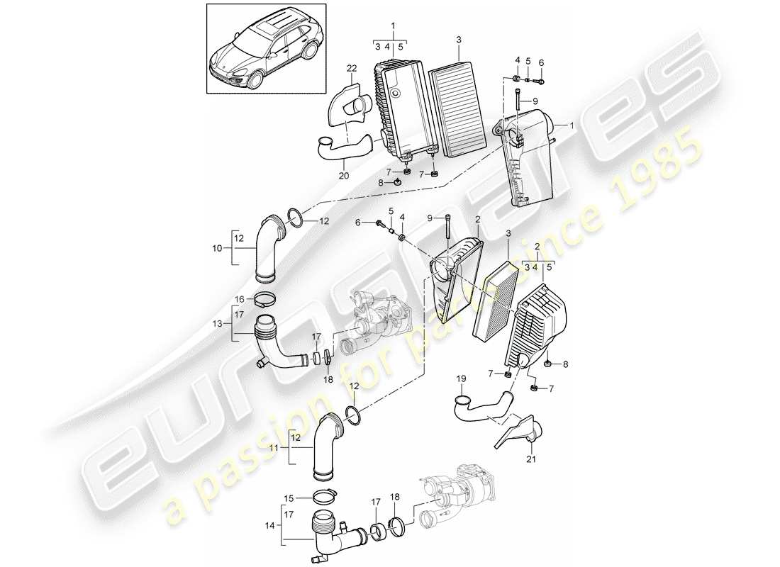 porsche 2011 (cayenne e2 92a) air cleaner with connecting part diagram