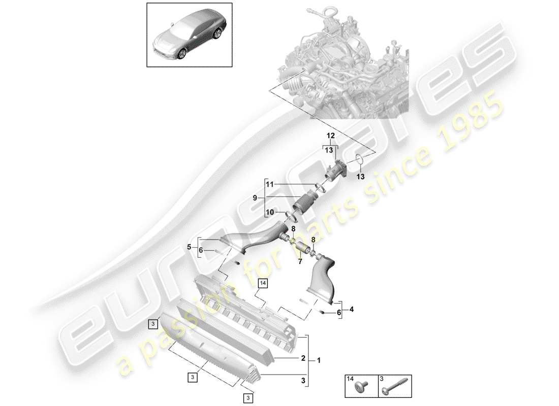 porsche panamera 971 (2017) air cleaner with connecting parts diagram