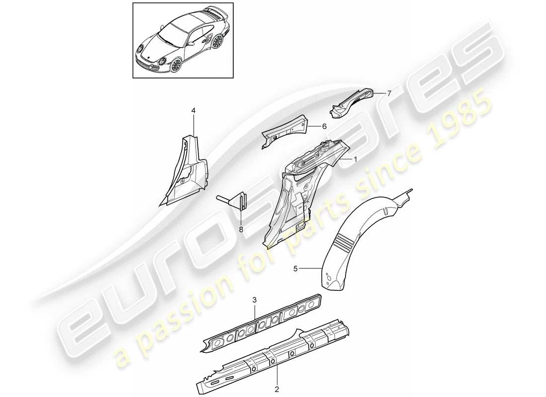 porsche 2011 (997-2 turbo / gt2 rs) side panel part diagram