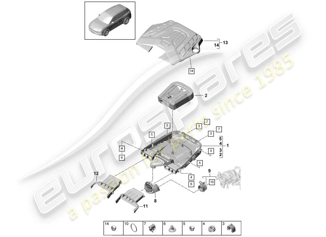 porsche 2020 (cayenne e3 9ya/9yb) air cleaner with connecting part diagram