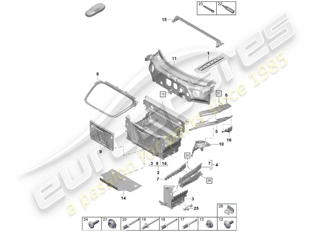 porsche 2020 (718 boxster spyder) front end part diagram