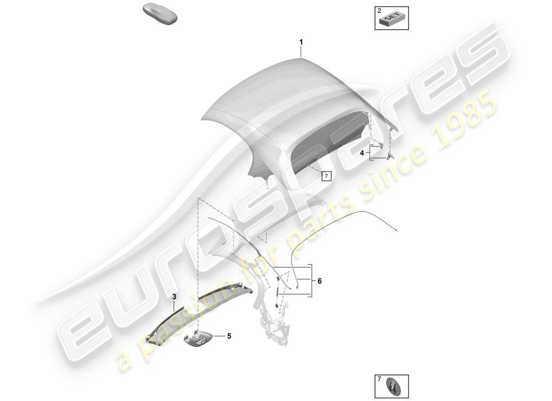 porsche 2019 (718 boxster spyder) convertible top covering part diagram