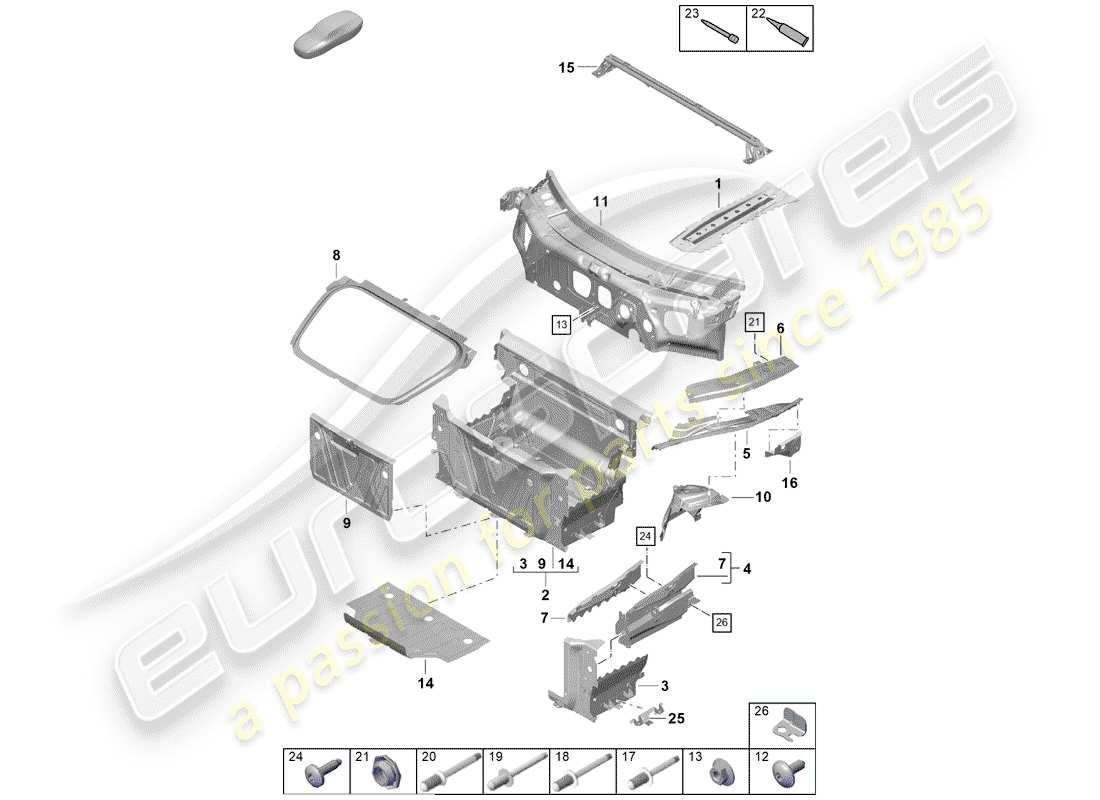 porsche boxster spyder (2019) front end parts diagram