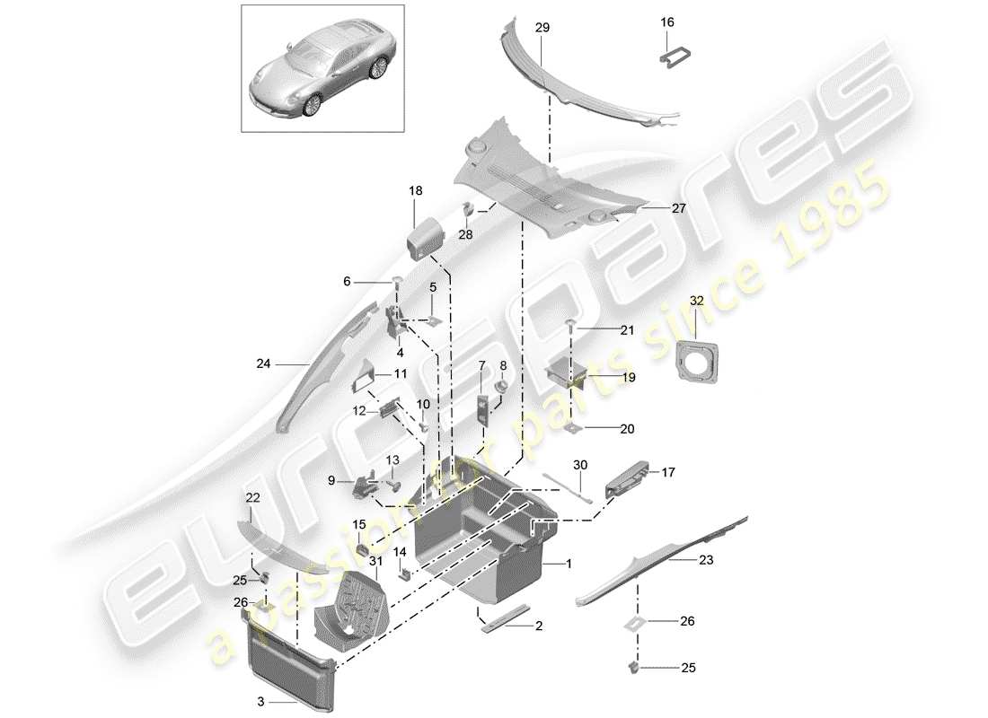 porsche 2018 (991-2) boot lining part diagram