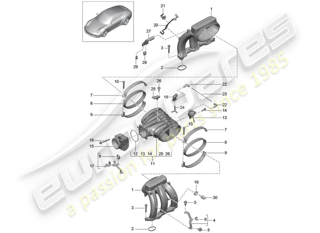 porsche 2015 (991-1) intake air distributor part diagram