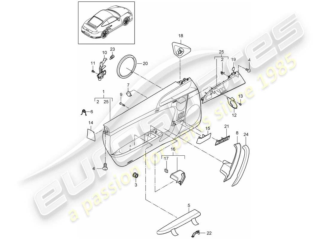 porsche 2011 (997-2 turbo / gt2 rs) door panel part diagram