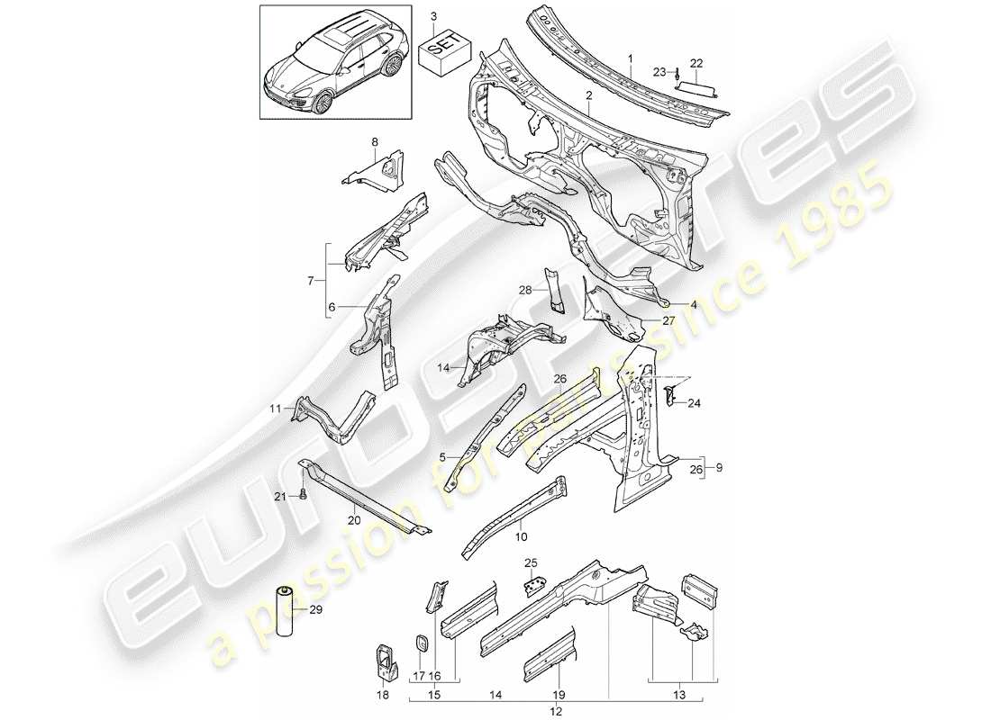 porsche 2011 (cayenne e2 92a) front end part diagram