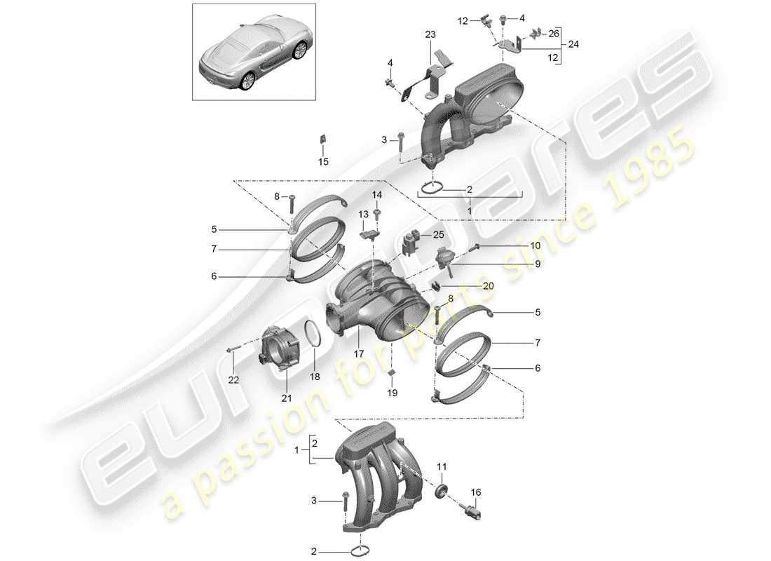 porsche 2014 (981 cayman) intake air distributor parts diagram