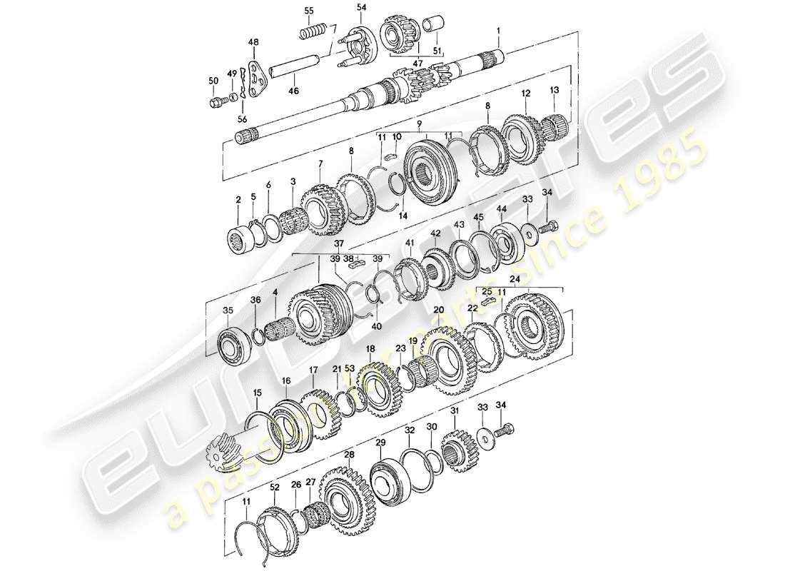 porsche 1982 (924) gears and shafts - manual gearbox - vq vr uv md - me mf mb mx - d - mj 1981>> part diagram
