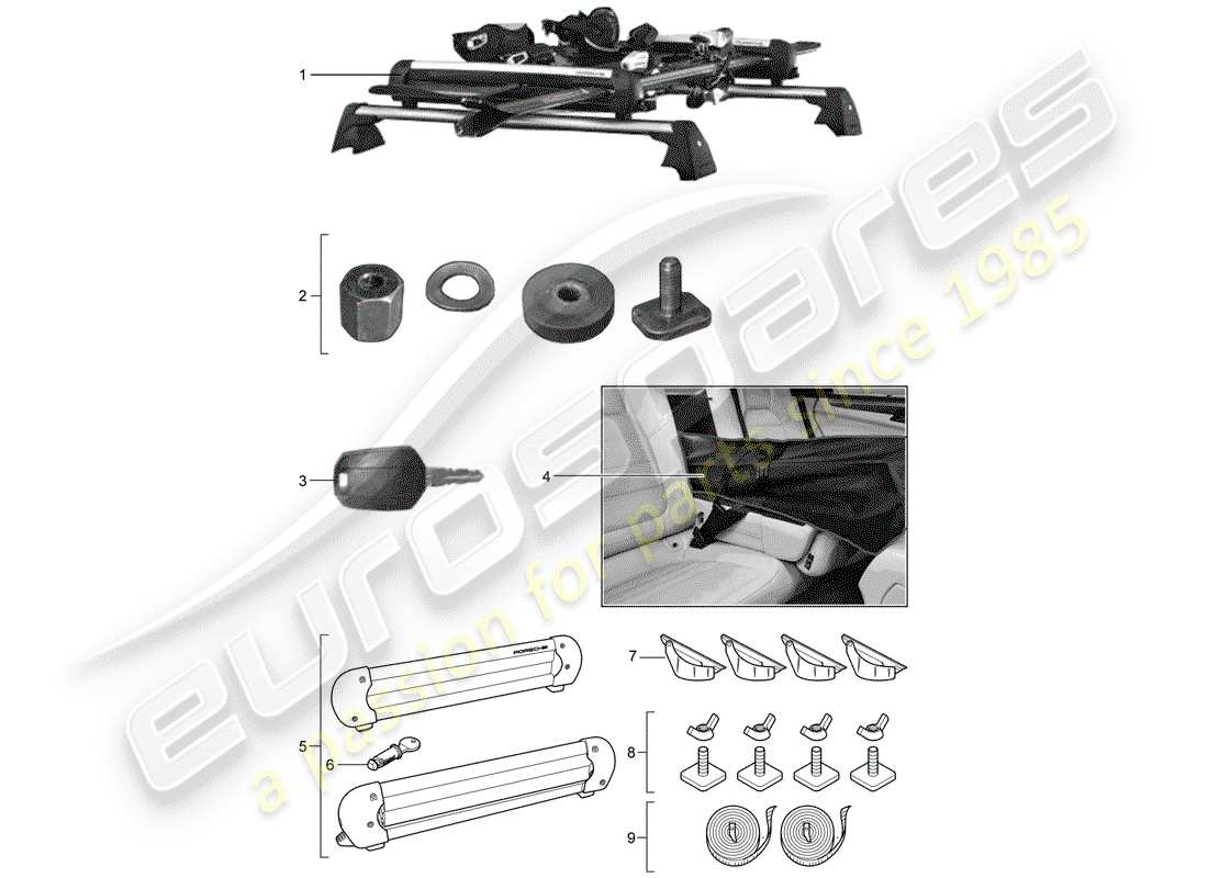 porsche 2017 (tequipment cayenne) ski holder part diagram