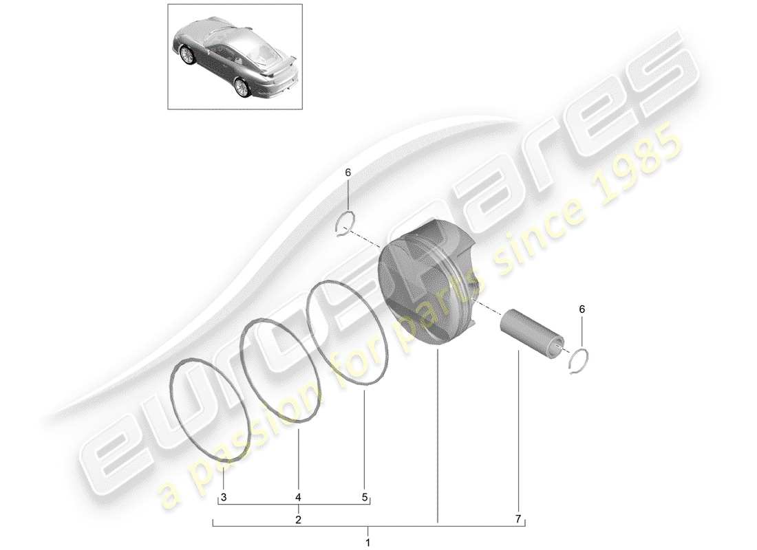 porsche 991r/gt3/rs (2014) piston parts diagram