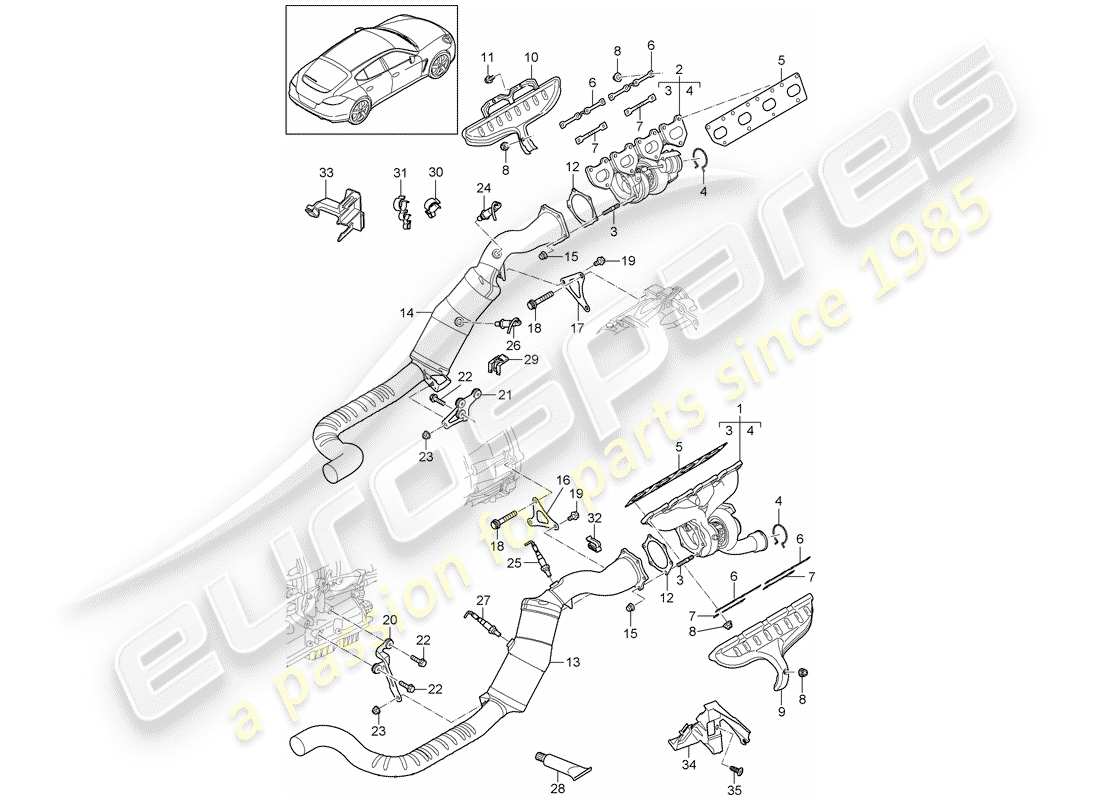 porsche panamera 970 (2012) exhaust system parts diagram