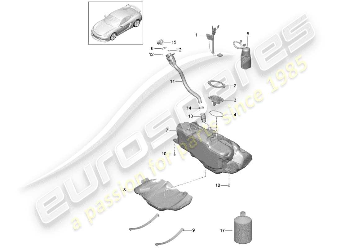porsche 2016 (981 cayman gt4) fuel tank part diagram
