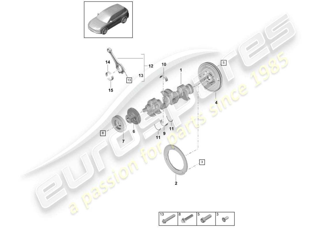 porsche 2020 (cayenne e3 9ya/9yb) crankshaft conrod vibration damper parts diagram