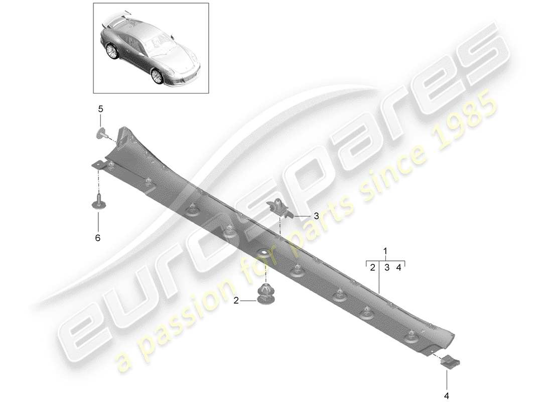 porsche 991r/gt3/rs (2014) side member trim parts diagram