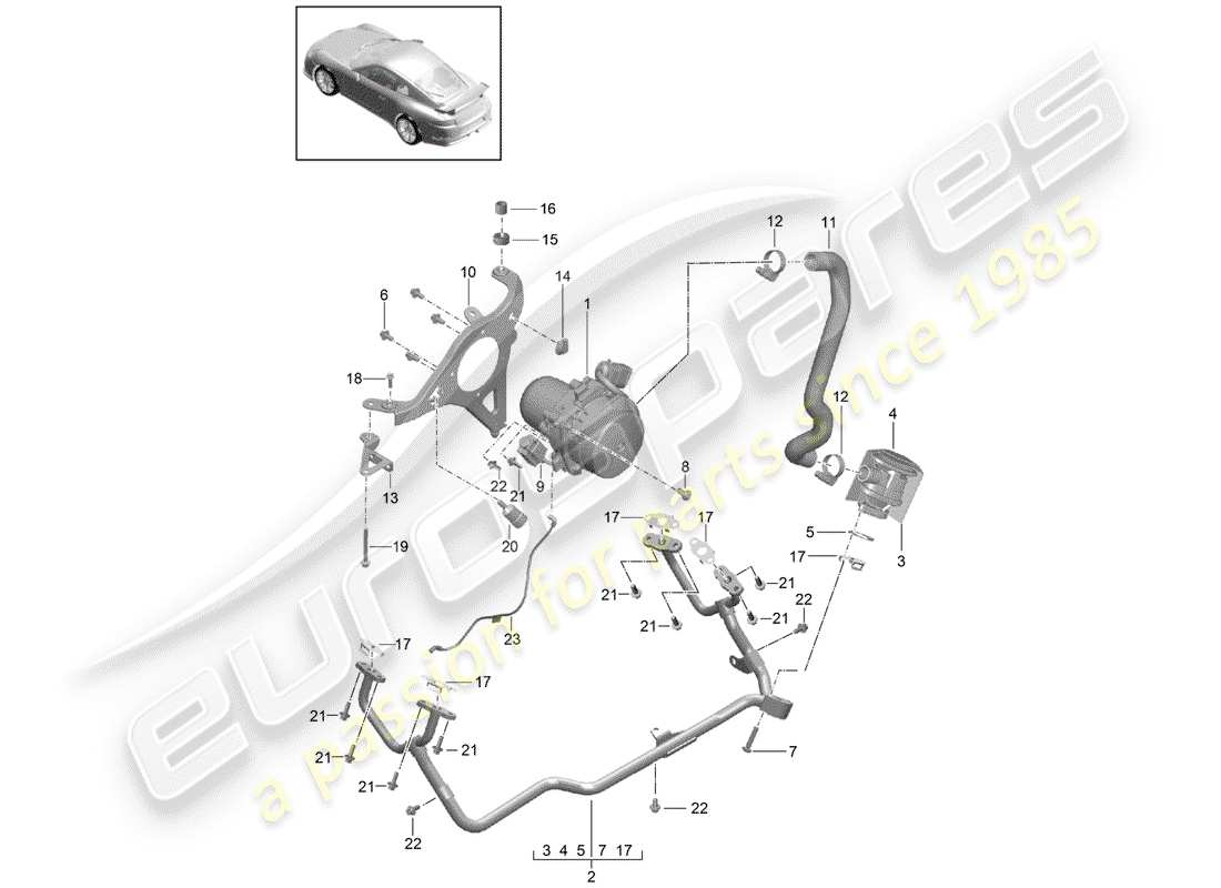 porsche 991r/gt3/rs (2014) secondary air pump parts diagram