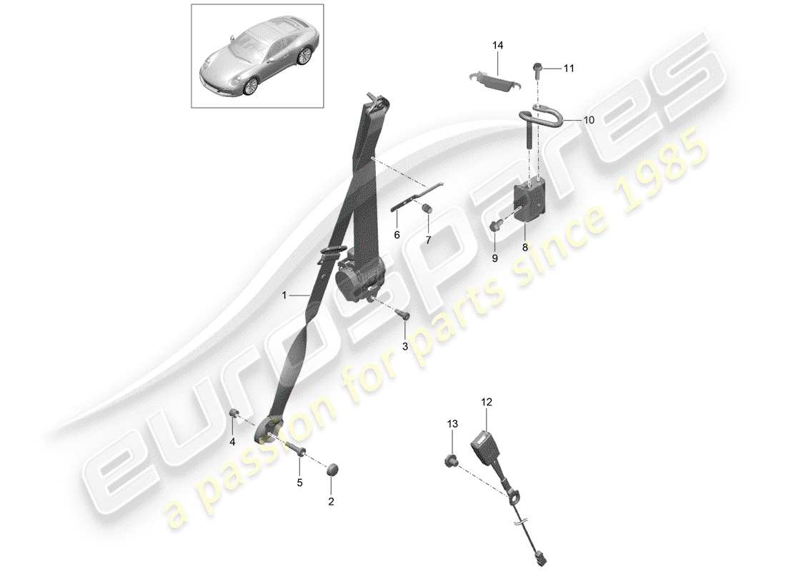 porsche 2017 (991-2) three-point seat belt part diagram
