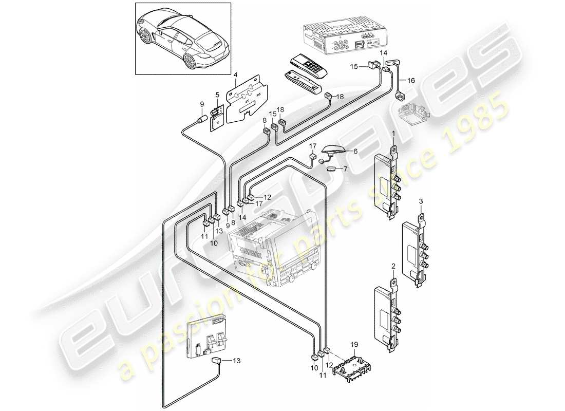 porsche 2011 (panamera 970) antenna booster part diagram