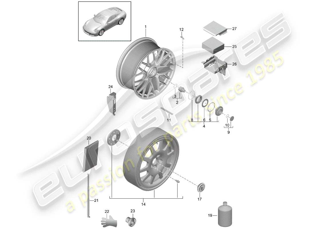 porsche 2018 (991-2) alloy wheel parts diagram