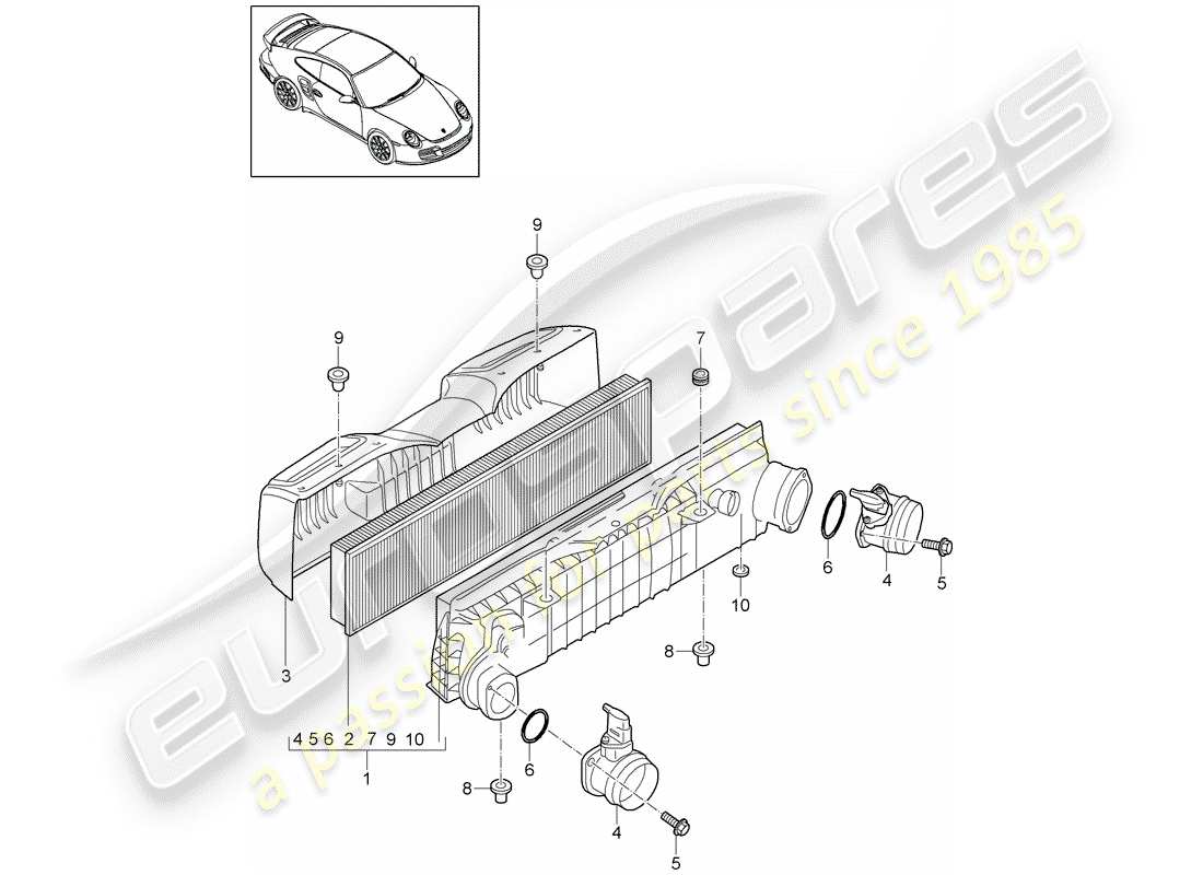 porsche 911 t/gt2rs (2011) air cleaner part diagram