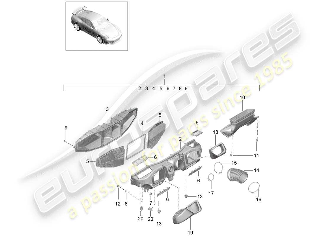 porsche 991r/gt3/rs (2014) air cleaner parts diagram