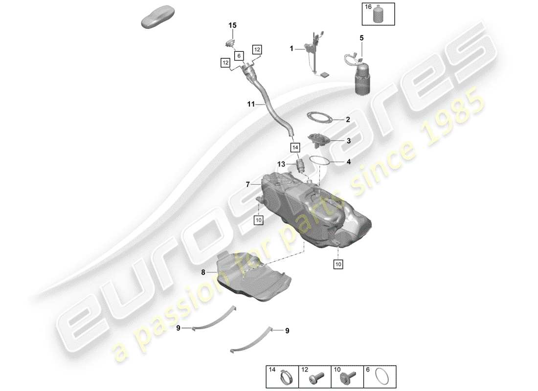 porsche 2020 (718 boxster spyder) fuel tank part diagram