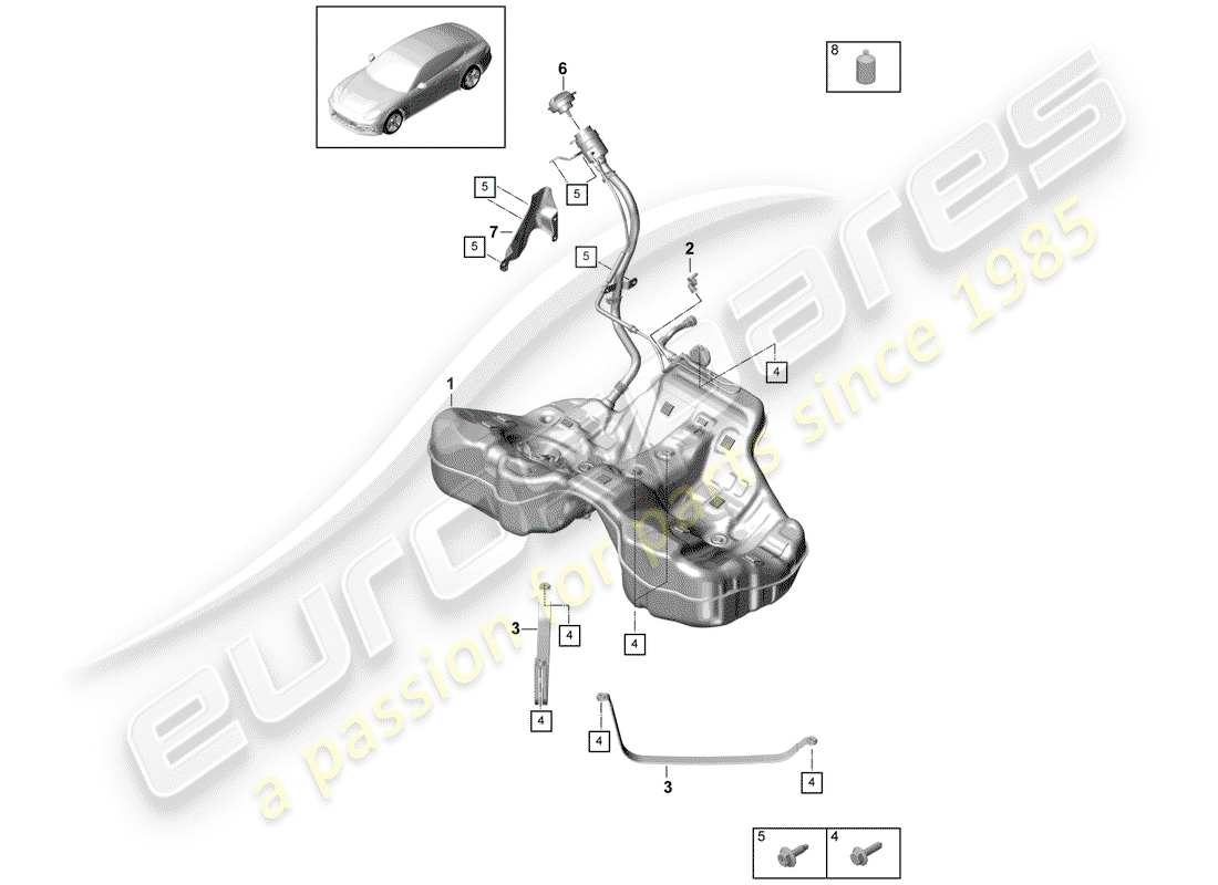 porsche 2018 (panamera 971-1) fuel tank with part diagram