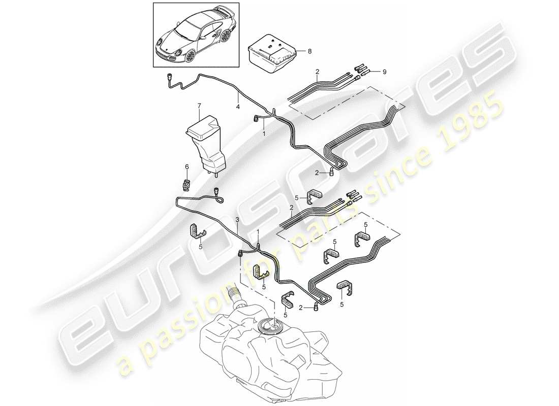 porsche 2011 (997-2 turbo / gt2 rs) fuel system part diagram