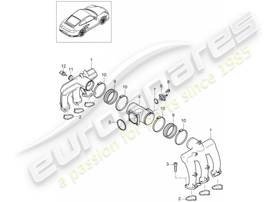 porsche 911 t/gt2rs (2011) intake air distributor part diagram