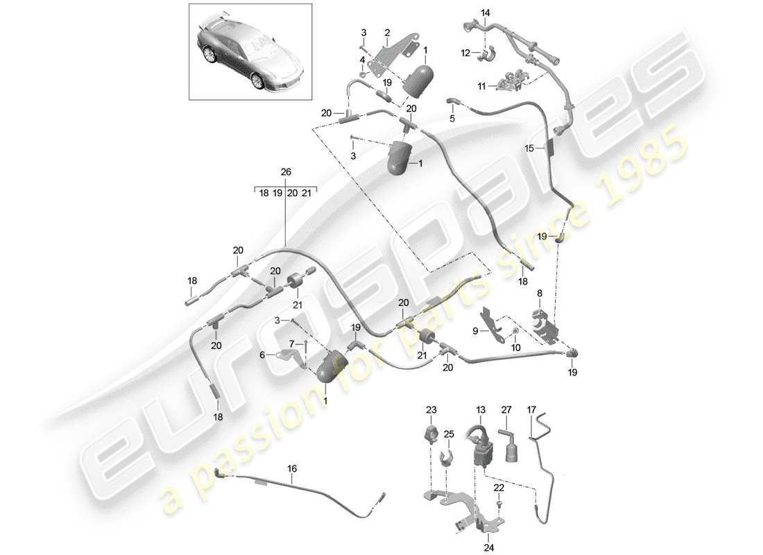 porsche 991r/gt3/rs (2014) vacuum system parts diagram