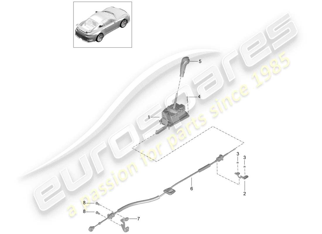 porsche 2014 (991-1 r/gt3/rs) selector lever part diagram