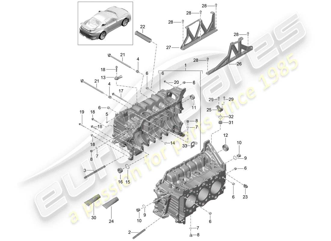 porsche 2020 (991-2 r/gt3/rs) crankcase part diagram
