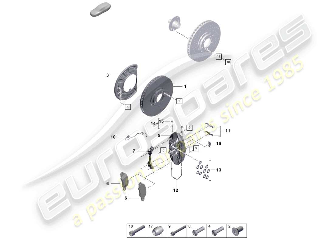 porsche 2019 (992-1) disc brake 17 front axle red/black parts diagram