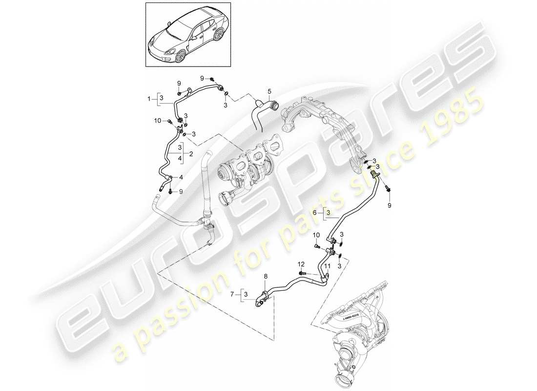 porsche 2011 (panamera 970) water tube part diagram